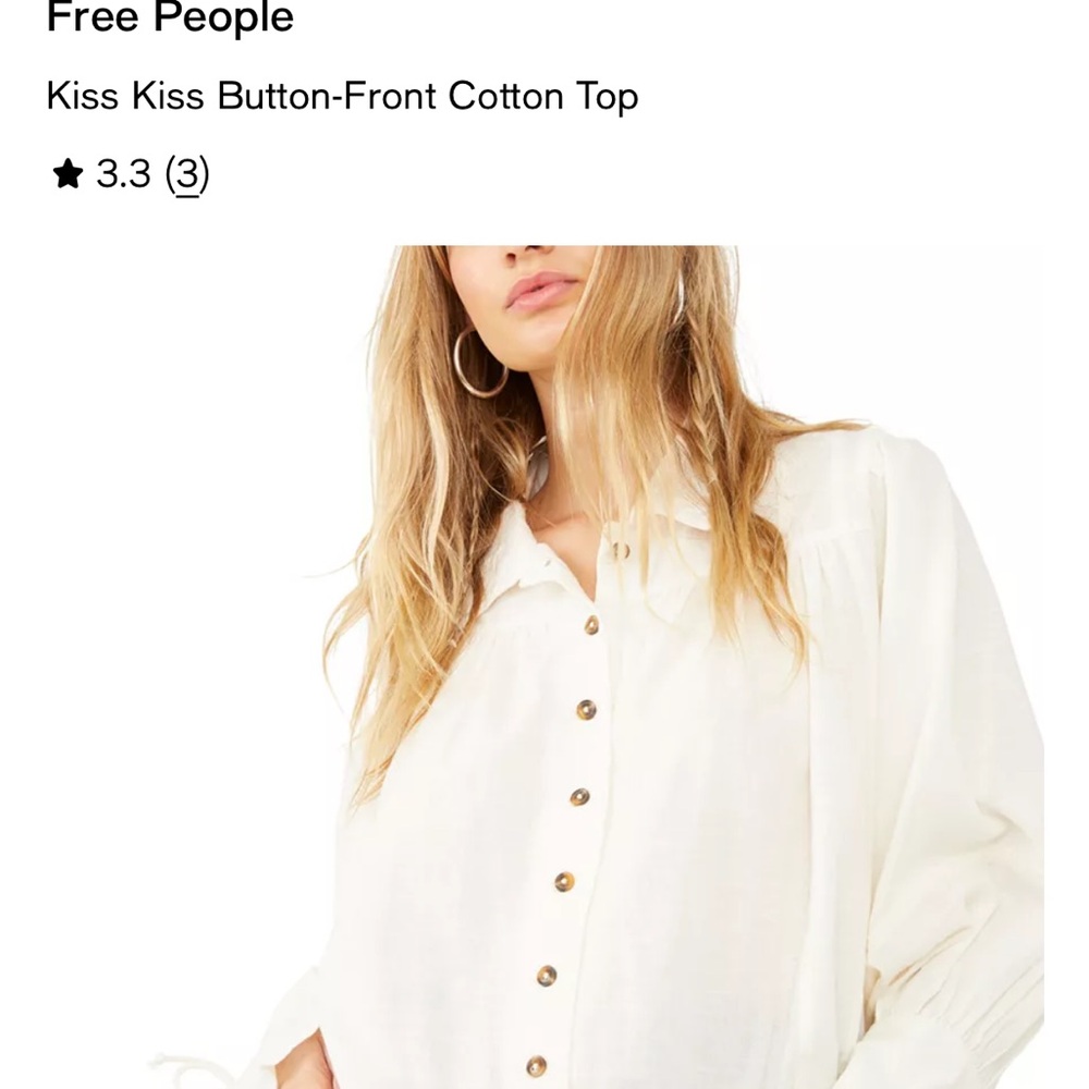 Free People White Button-Front Cotton Top KISS KISS Button